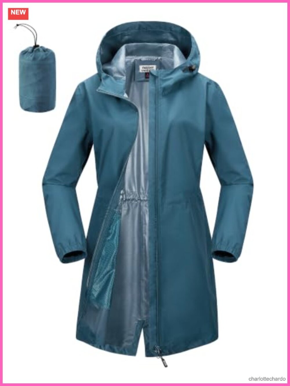 Women's Waterproof Rain Jacket Long Hooded Trench Coat Packable